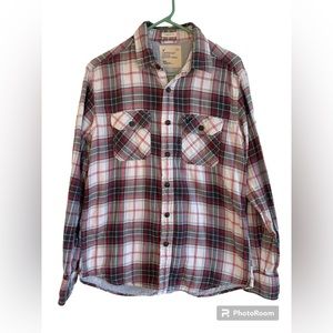 American Eagle Athletic Fit Mens Medium Red Plaid Chambray Lined Button Up Shirt